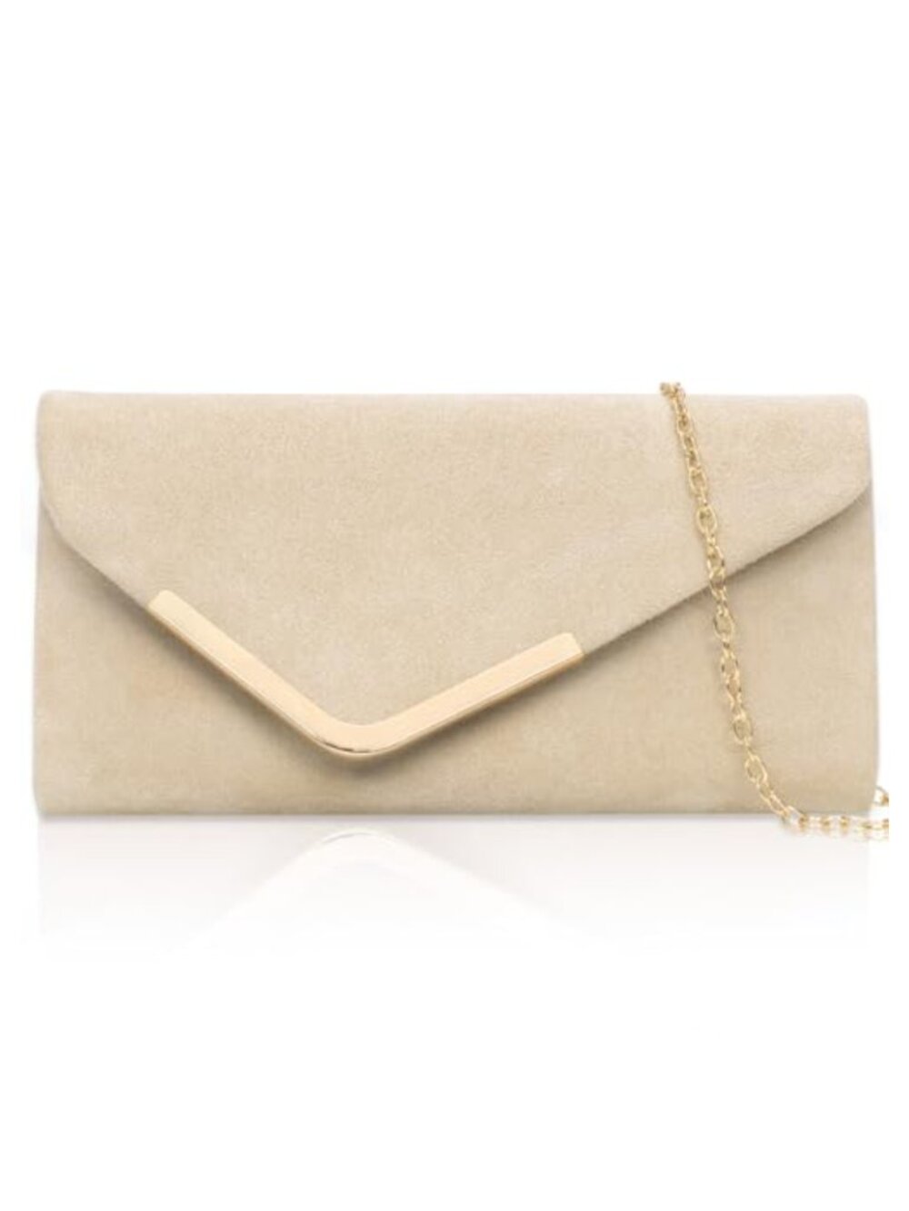 Faux Suede Envelope Clutch Evening Bag with Chain Crossbody Purse